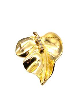 DImensional Autumn Leaf Brooch, Vintage Polished Gold Tone Botanical Pin